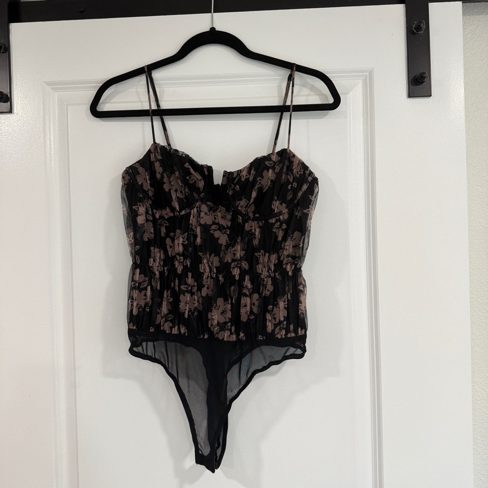 LULUS Floral Print Mesh Bustier Bodysuit